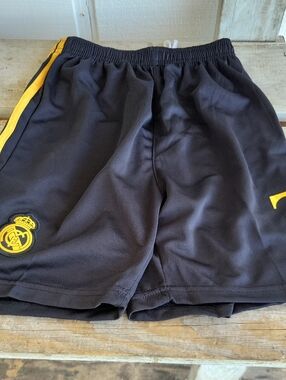 Men’s Black and Yellow Athletic Real Madrid Shorts Soccer